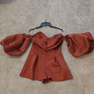Elegant Rust Off-Shoulder Women's Romper W BELLE SLEEVES twins!